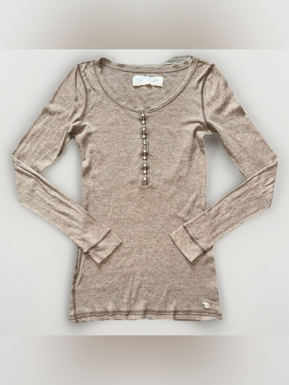 VTG Y2K Abercrombie &Fitch Ribbed Henley Long Sleeve Brown Moose Bella Fairycore